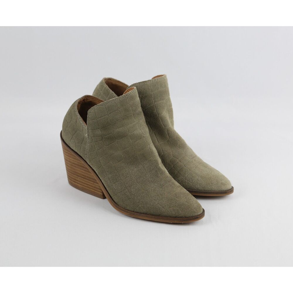 Lucky Brand Women’s Suede Ankle Boots 6M Side Zip Taupe